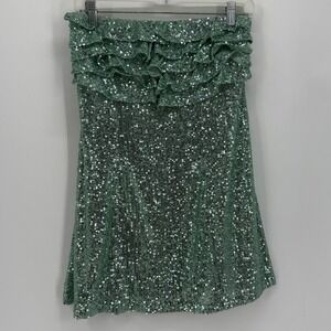 Free People Turquoise Sequin Strapless Ruffle Mini Dress Size 4 NEW